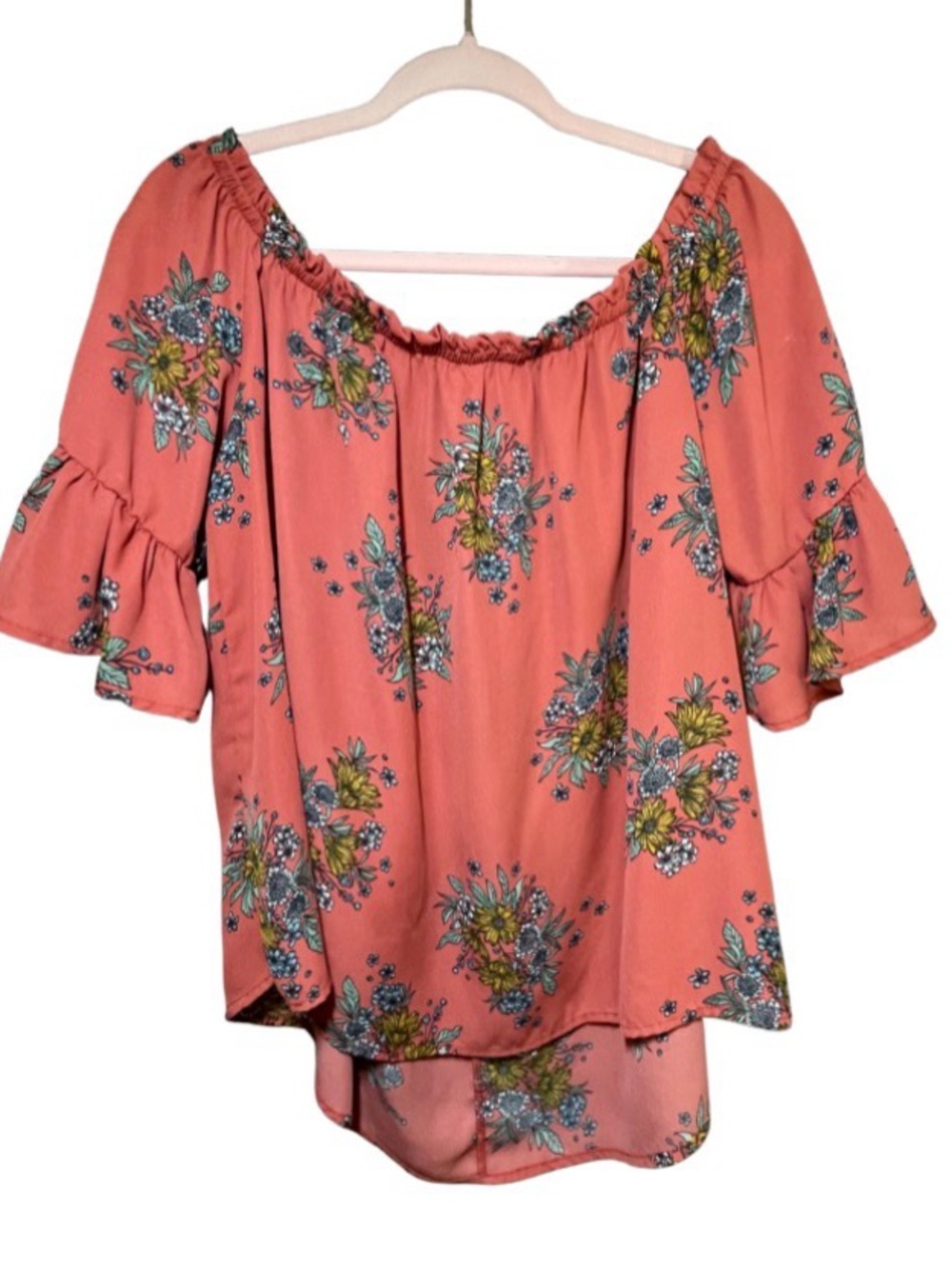 Boho 1.4.3. Story by Line Up Coral Floral Off-Shoulder Blouse